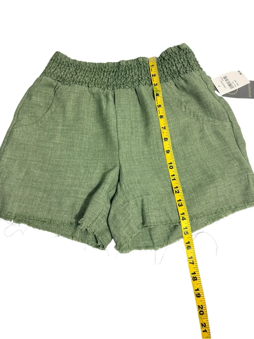 Wit & Wisdom Sage Green Smocked Waist Frayed Hem Shorts XS NWT Boho Beachy